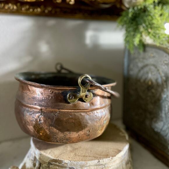 Antique Medium Copper Cauldron Handle Apple Butter Kettle Stock Pot Brass - Picture 4 of 10